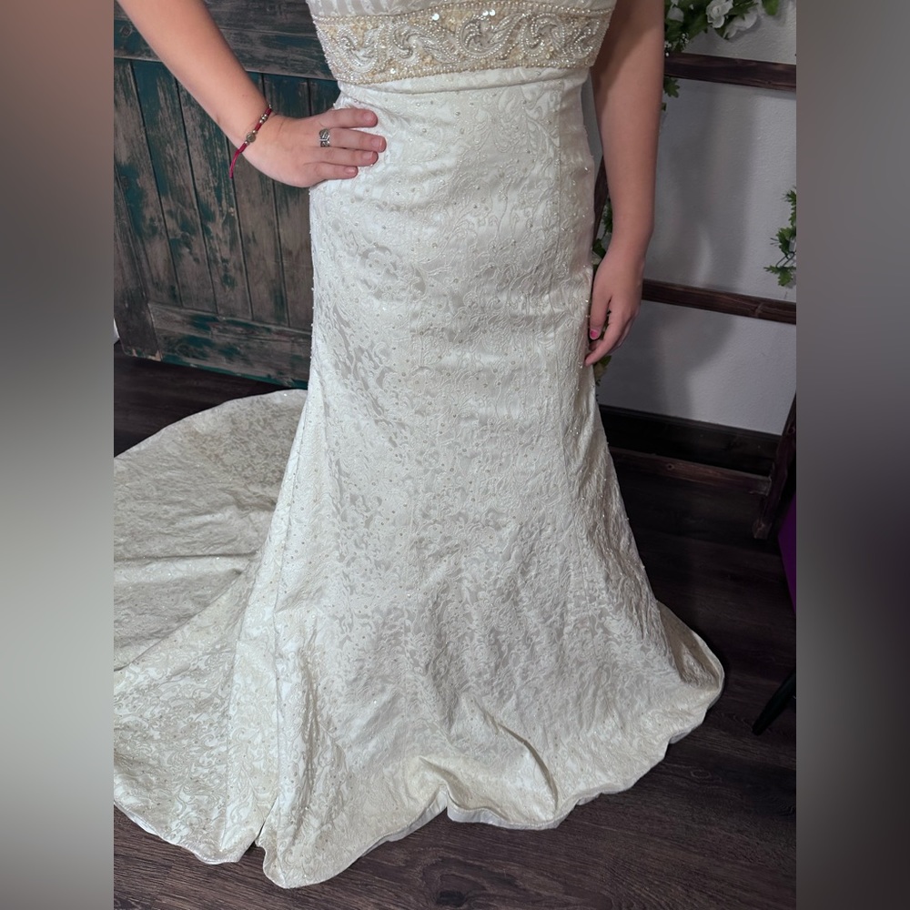 Strapless sequin ivory wedding dress NWT train tail mermaid style size 8 - Picture 11 of 17